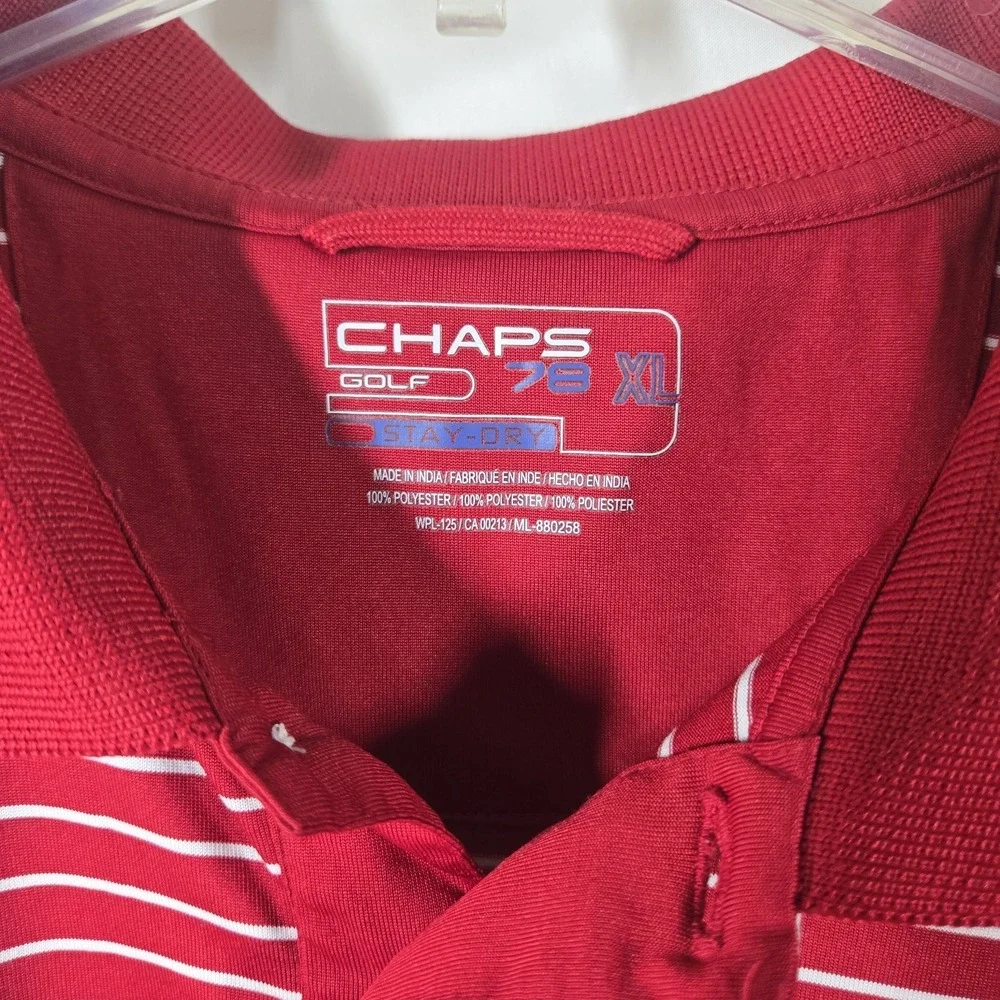 Chaps Golf Polo Shirt XL‎ Red White Striped Stay-Dry Performance Mens